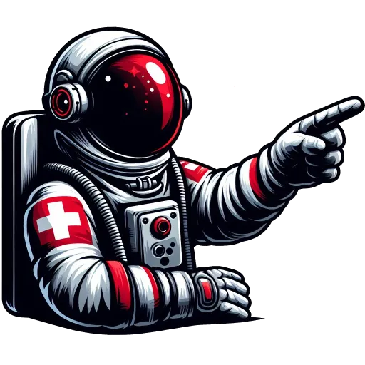 Astronaute suisse pointant du doigt sur le côté